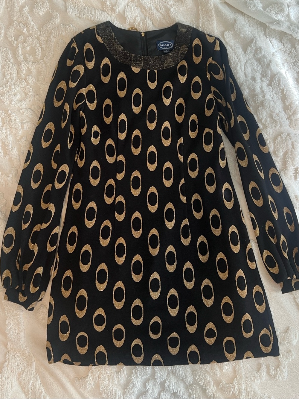 Scoop NYC Black Dress with Gold Oval Pattern
